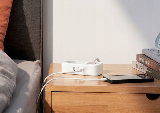 Удлинитель питания, сетевой удлинитель с портами 2xUSB и 1xUSB-C, белый