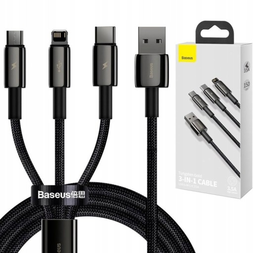 USB-кабель Baseus microUSB USB-C Lightning 3,5 А «3 в 1»