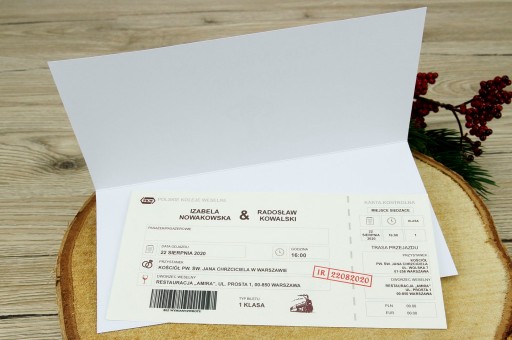 Zaproszenia na ślub wesele BILET KOLEJOWY