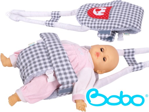 Nosidełko BOBO nosidło na szelkach dla lalki SZARA KRATA i SŁOŃ