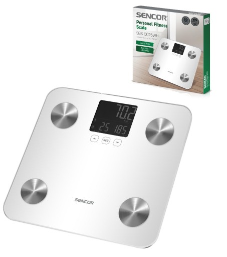 Аналитические весы для ванной комнаты Sencor 6025W Fitness, измерение содержания жира в воде, умные