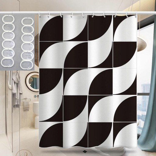 ZASŁONA PRYSZNICOWA WZORY GEOMETRYCZNE 80x180cm KURTYNA 24 SZT HACZYKI