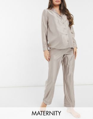 КОРИЧНЕВАЯ АТЛАСНАЯ ПИЖАМА ДЛЯ беременной NEW LOOK 36 1ABF