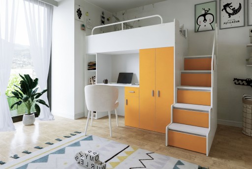 Двухъярусная кровать JSM4 80х190 со шкафом, письменным столом и лестницей, графит