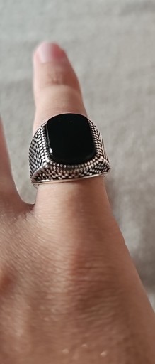 Sygnet Męski Srebro Czarny Agat Vintage Duży Elegancki