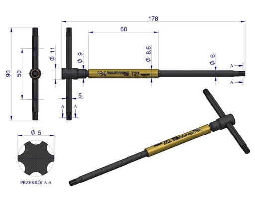 Ключ Т с отверткой TORX T27 WARYŃSKI
