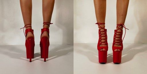 SZPILKI Na Platformie CZÓŁENKA DAMSKIE BOTKI CZERWONE POLE DANCE 20CM r.37