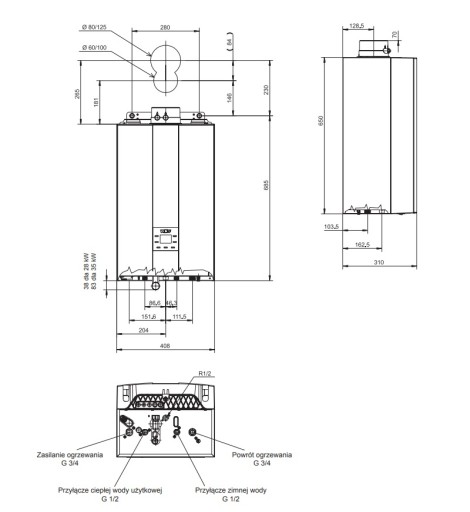 ДВУХФУНКЦИОНАЛЬНЫЙ ПОДВЕСНОЙ КОТЕЛ FGB-K 28