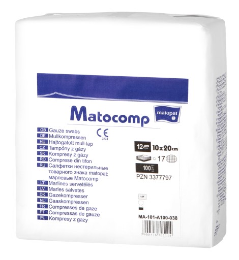 Matocomp Niejałowe kompresy z gazy 100 szt. 17N 12W 10x20cm