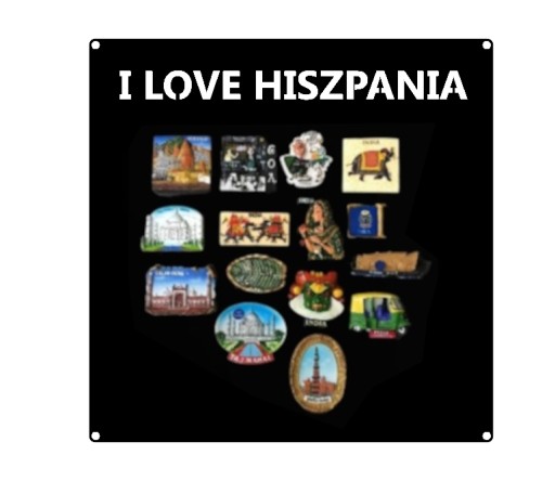 Tablica Metalowa Kwadratowa na MAGNESY TURYSTYCZNE Napis I LOVE HISZPANIA