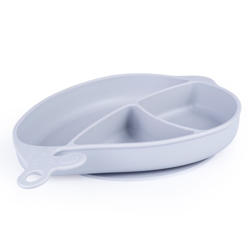 GiliGums Тарелка с силиконовой присоской + столовые приборы Whale Grey BLW