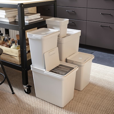 МУСОРНИЦА с крышкой, светло-серый 35л IKEA