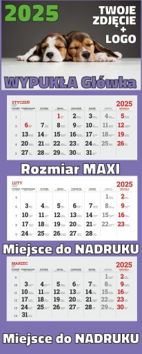 Календарь MAXI TRIPLE 2025 с ПРИНТОМ ВЫПУКЛОЙ головкой и логотипом - 10 шт.