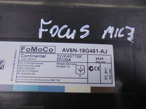 MODUŁ KOMFORTU AV6N-19G481-AJ FORD FOCUS MK3