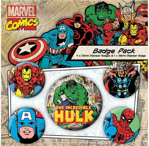 Zestaw Przypinek komplet 6 sztuk Marvel Retro Hulk