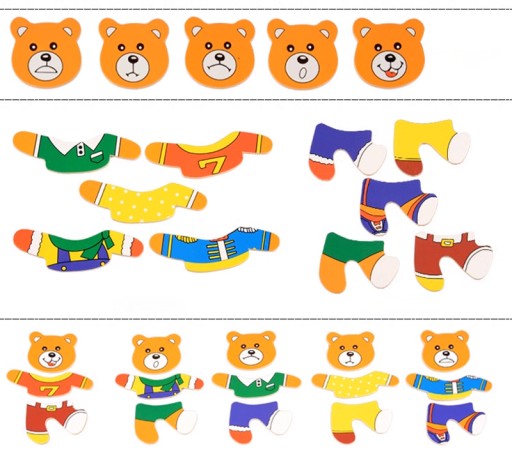 ДЕРЕВЯННЫЙ ПАЗЛ DRESS UP EMOTIONS СЕМЕЙКА МИШЕК ТЕДДИ 47 ШТУК.