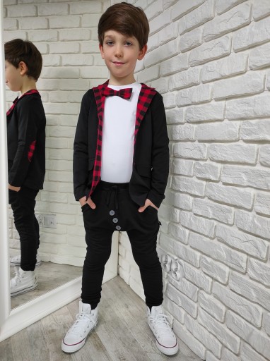 Черный жакет в красную клетку Style Kids 92