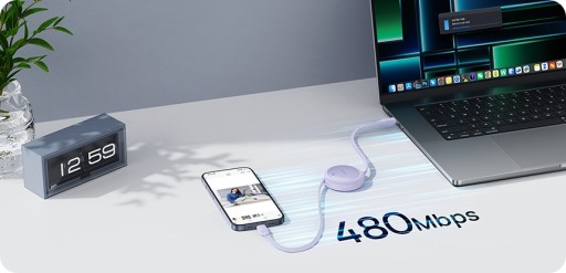 BASEUS KABEL USB-C TYP-C SZYBKIE ŁADOWANIE PRZEWÓD ZWIJANY 60W QC PD 1M