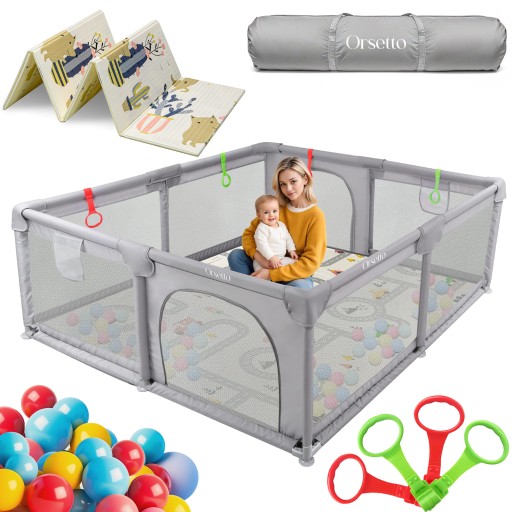 ДЕТСКАЯ РУЧКА XXL С КОВРИКОМ 180x200 см + 4 РУЧКИ И 50 ШАРИКОВ