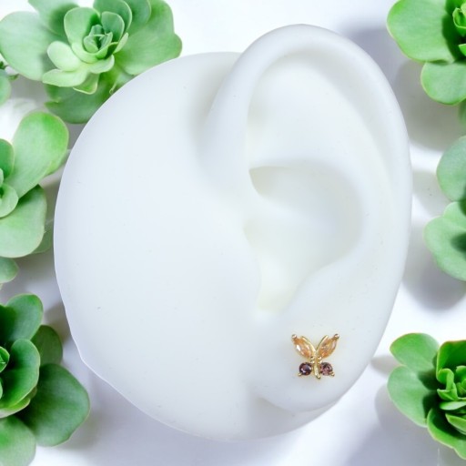 СЕРЕБРЯНЫЕ СЕРЬГИ 925 БАБОЧКА, коричневые цирконы, ДЕВОЧКИ, ДЕТИ, шпильки