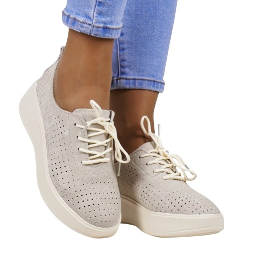 iShoes ТУФЛИ, АЖУРНЫЕ КОЖАНЫЕ КРОССОВКИ, БЕЖЕВЫЕ, ТЕЛЕЖНЫЕ, КОМФОРТНЫЕ, МОДНЫЕ