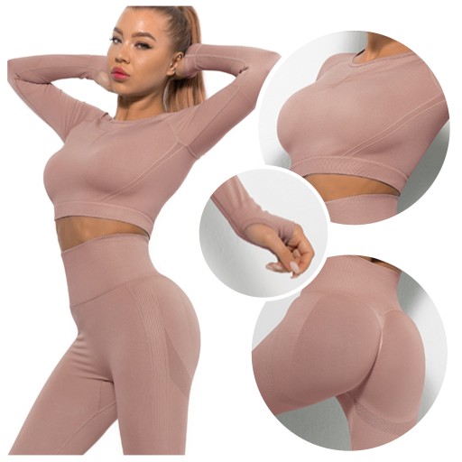КОМПЛЕКТ спортивных леггинсов PUSH UP бесшовный ТОП формирующий HIGH WAIST M