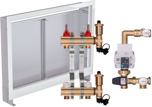Латунный распределитель для теплого пола 2 с WILO PUMP + КОРОБКА ДЛЯ СКРЫТОГО МОНТАЖА