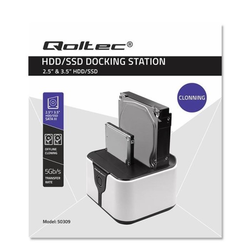 Док-станция Qoltec для 2,5-дюймовых 3,5-дюймовых жестких дисков SSD | САТА III | USB 3.0 | С