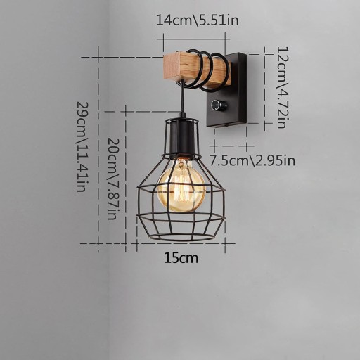 LAMPA KINKIET ŚCIENNY DREWNO LOFT VINTAGE SALON SYPIALNIA SCHODY HOL