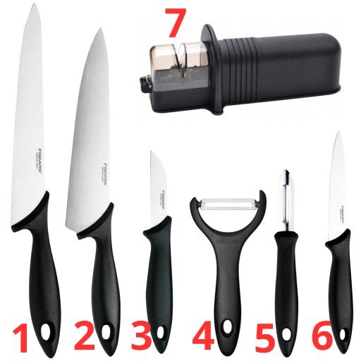 НОЖИ FISKARS НАБОР НОЖЕЙ ТОЧИЛКА ДЛЯ НОЖЕЙ ОВОЩЕОЧИСТКА 7 ЭЛЕМЕНТОВ