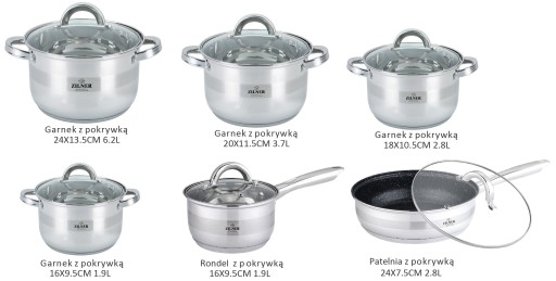 Zestaw Garnków Stalowych Garnki Komplet PREMIUM 12 EL. ZILNER