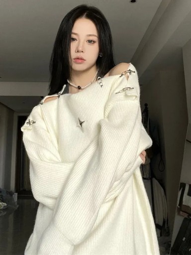 Streetwear Y2K Knitted Sweater Women Oversized Off