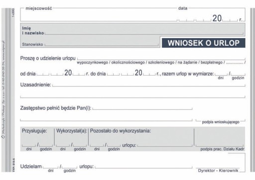 Druk WNIOSEK O URLOP format A6 typ 515-5