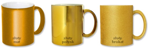 kubek w kolorze brokatowego złota z nadrukiem
