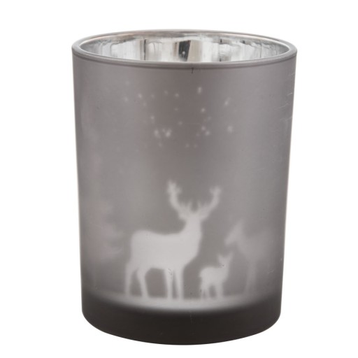 ŚWIECZNIK SZKLANY SREBRNY 12,5x10 SZARY TEALIGHT