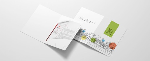 Предложение компании: папки, папки для документов А4, логотип, полноцветная печать CMYK.