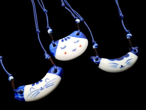 Wisiorek Duży Ceramiczny Kotek Kot Ręczie Robiony