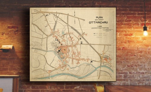 СТАРЫЙ ПЛАН Отмухув Plan der Stadt Ottmachau 1926 г. 50х40см
