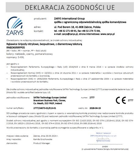 Rękawiczki NITRYLOWE AQL 1.5 czarne MOCNE GRIPZZLY ZARYS black r.XXL 50 szt