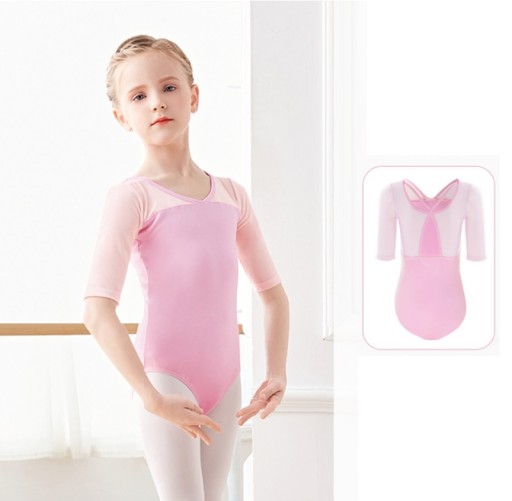Body Gimnastyczne 3/4 Rękaw Siatka Róż 110/116