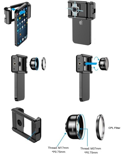 APEXEL OBIEKTYW 100MM MAKRO CPL CASE DO SMARTFONA UCHWYT ETUI DO TELEFONU