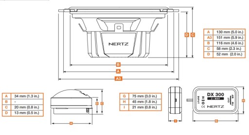 АВТОМОБИЛЬНЫЕ ДИНАМИКИ HERTZ DSK130.3 2-ПОЛОСНАЯ СИСТЕМА