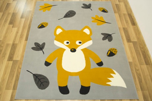 100х150 см КОВЕР СЕРЫЙ МЕД LUNA KIDS В ЛЕСНОМ СТИЛЕ FOX LEAVES