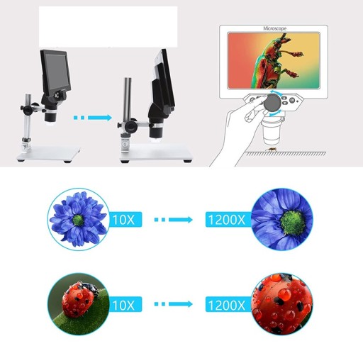 MIKROSKOP CYFROWY EKRAN LCD 7″ FULL HD 12MP 1080p LED POWIĘKSZENIE 1200x