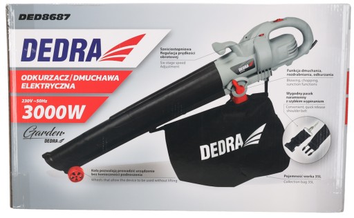 Dmuchawa do liści ogrodowa DEDRA Odkurzacz elektryczny 3000W rozdrabniacz