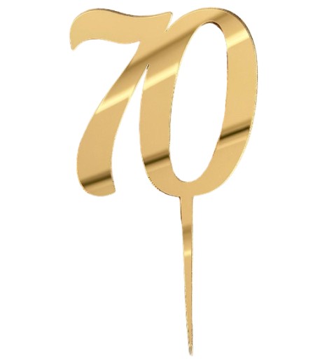 Номер 70 Топпер на ножке для крепления к зеркалу Birthday Number 8см ЗОЛОТО PLEXI