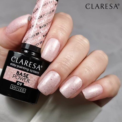 CLARESA BAZA POWER 09 BUDUJĄCA DO PAZNOKCI RÓŻ Z PŁATKAMI RÓŻOWEGO ZŁOTA