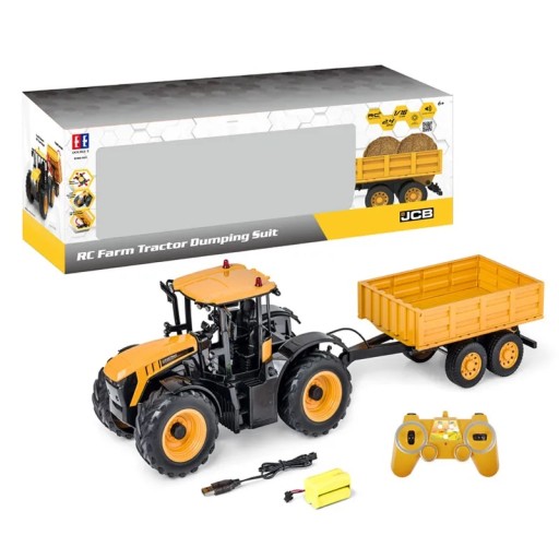 БОЛЬШОЙ ТРАКТОР JCB ТРАКТОР С ПРИЦЕПОМ С ДИСТАНЦИОННЫМ УПРАВЛЕНИЕМ RC LED ПОДАРОК