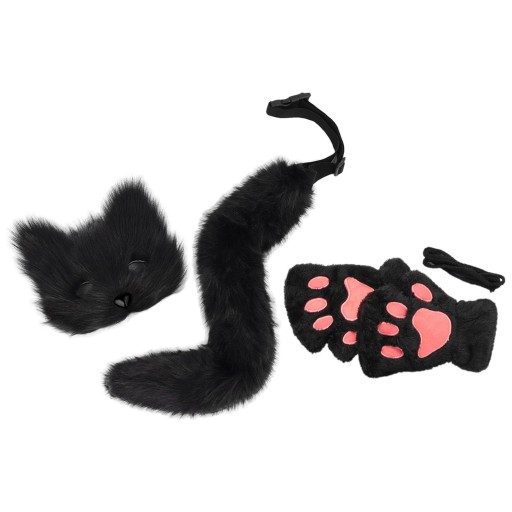 Набор из маски и хвоста Therian для девочки. Маска Therian Cat, черная.