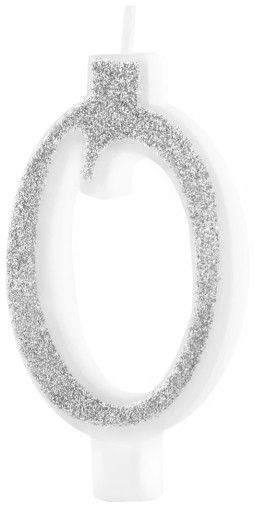 БОЛЬШАЯ 0 СЕРЕБРЯНАЯ GLITTER свеча для праздничного торта